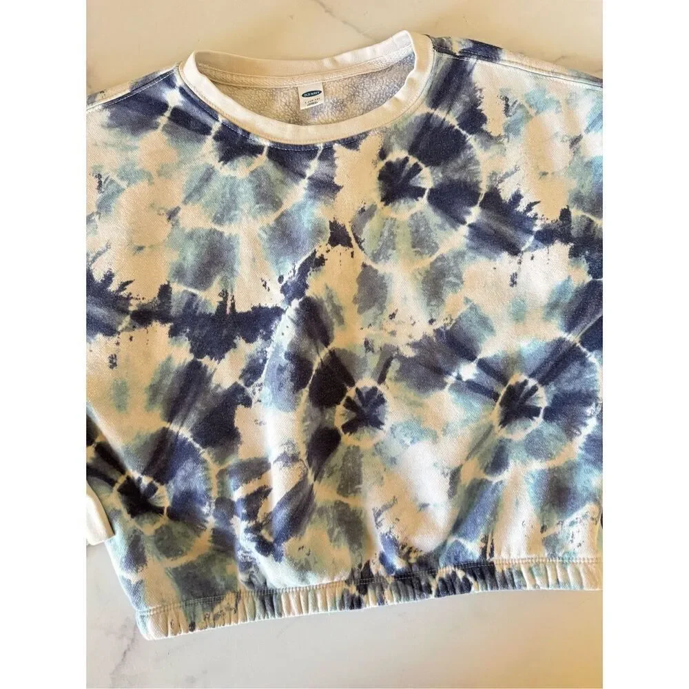 Old Navy Large 10-12 kids youth tye dye blue crewneck sweatshirt spiral psychede